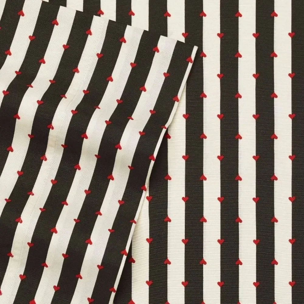 Betsey Johnson Black Ivory Wonderland Striped Heart Twin Size Bed Sheet Set NWT